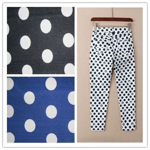White Color Dots High Spandex Rayon Nylon Pants Fabric
