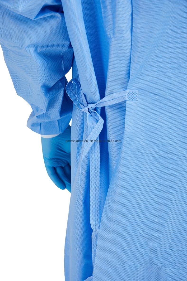 Protective Blue Non-Woven Fabric Isolation Patient Gown with Long Style