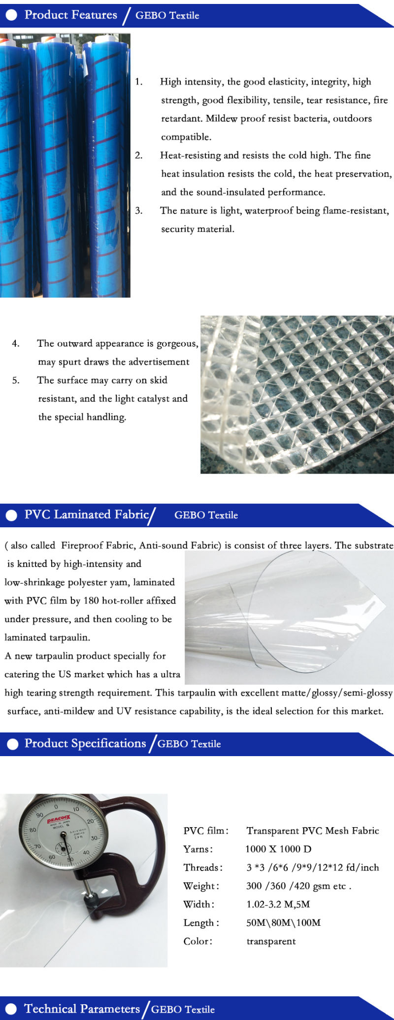 up to 2.40m PVC Transparent Film Fireproof Fabric Anti-Sound Fabric Clear Vinyl Fabric