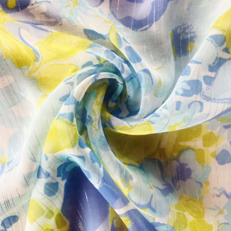 100%Polyester Printed Chiffon Fabric with Lurex for Dress