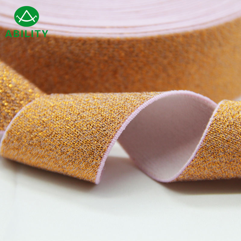 100% Polyester Gold Silver Lurex Brown Jacquard Woven Elastic Tape