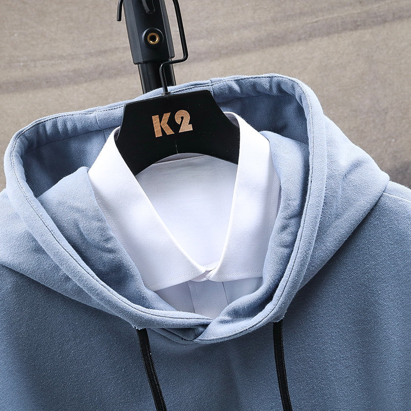 Men's Fleece Hoodies Print Contrast Fabric Pullover Sweatshirt for Winter