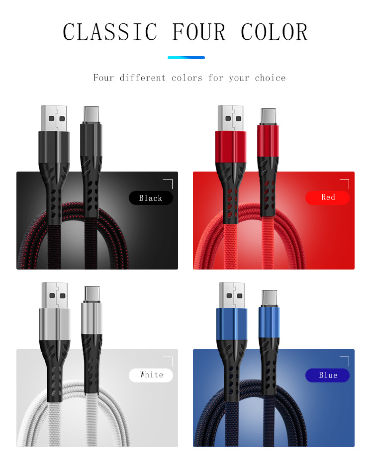Hot Selling USB-C Cable Nylon Fabric Weave 3A Fast Charging Type C USB Cable
