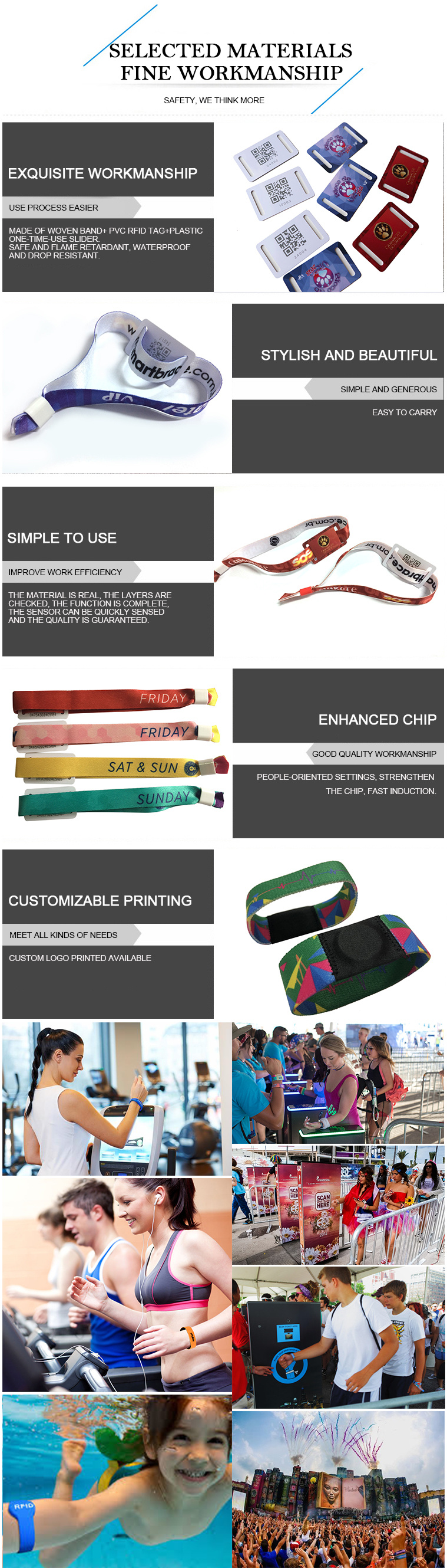 Elastic Fabric Bracelets Reusable NFC Wristbands Strap / Stretch Woven RFID Wristband