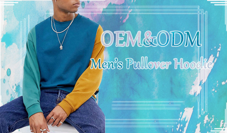 Men's Fleece Hoodies Print Contrast Fabric Pullover Sweatshirt for Winter