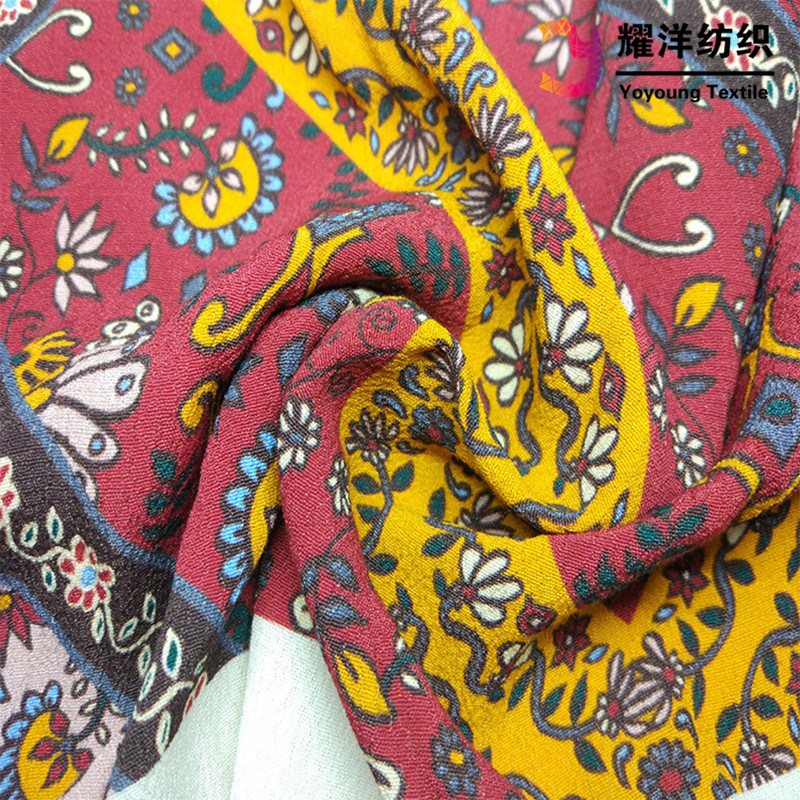 55%Viscose/45%Rayon Crepe Imitated Silk Fabric with Digital Printing