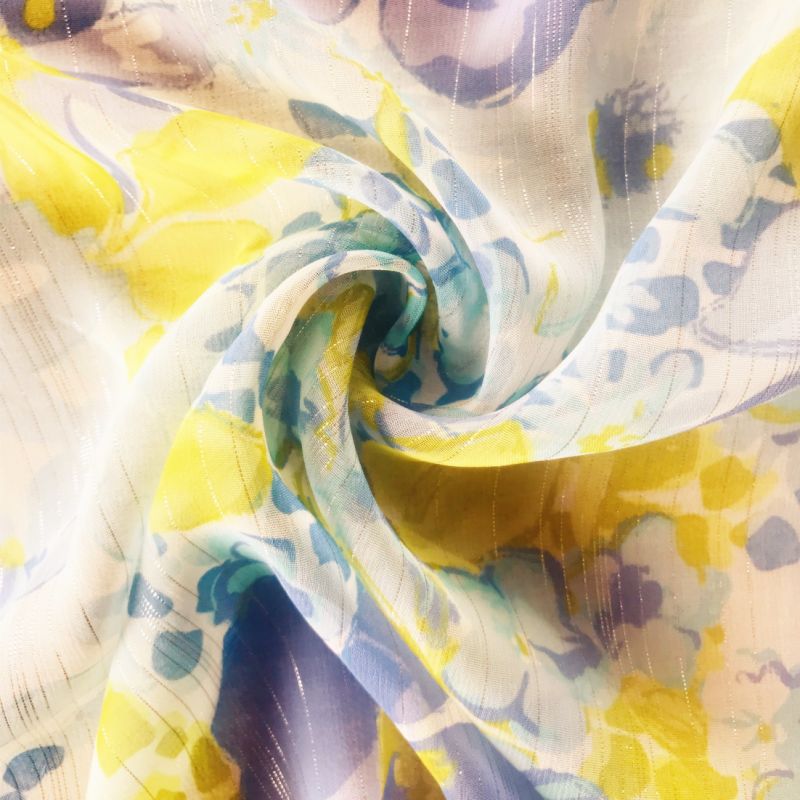 100%Polyester Printed Chiffon Fabric with Lurex for Dress