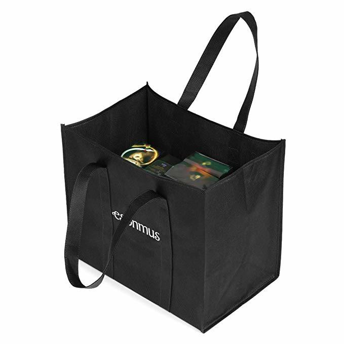 Multipurpose Reusable Non-Woven Large Grocery Tote Bags Foldable Shopping Bags Storage Handbags with Dual Reinforced Handles-Green