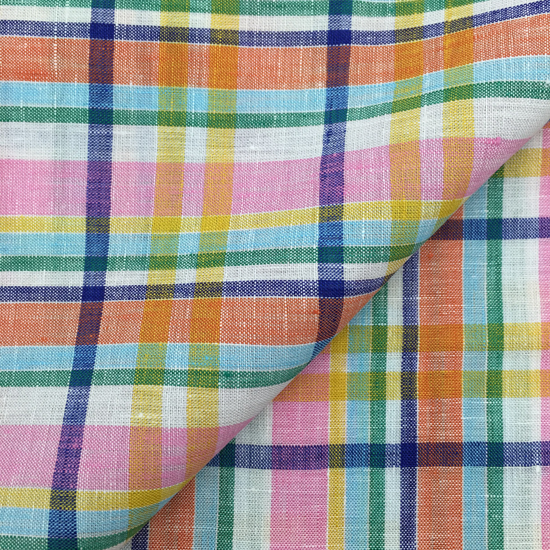 New Arrival Checked Linen Yarn-Dye Fabric for Garments and Hometextile