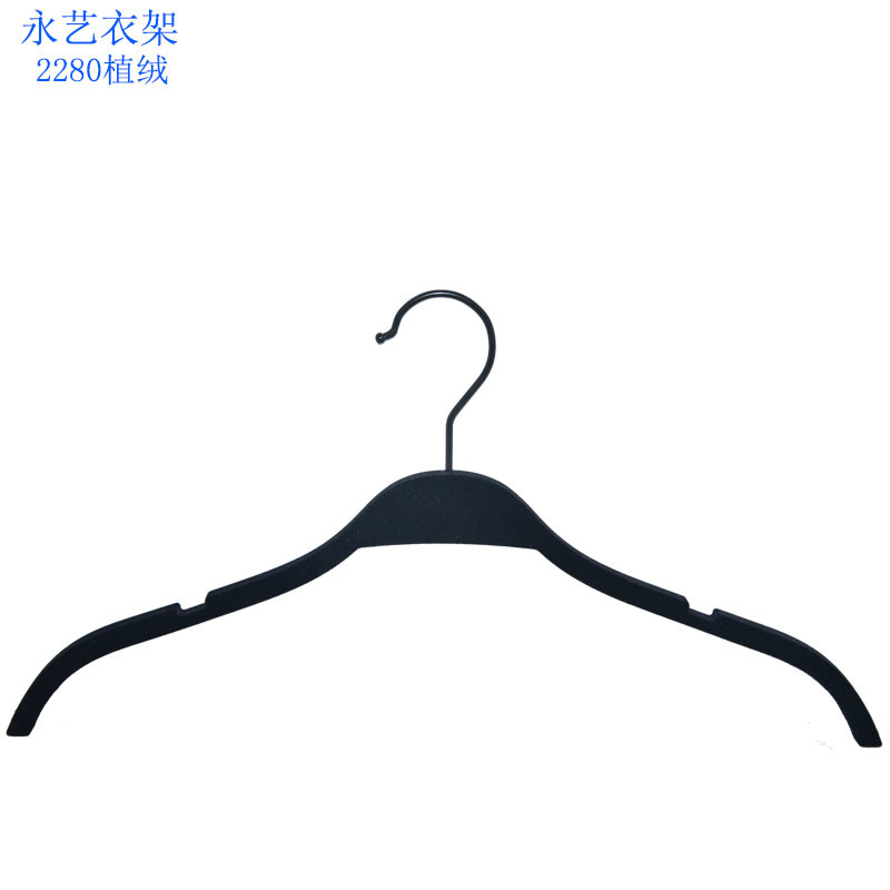 Heavy Duty Thin Shoulder Plastic Black Flocked Hanger for Shirts