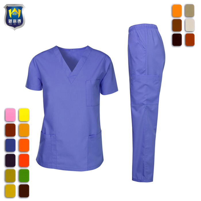 Polyester Cotton Blended Fabric V-Neck Scrubs Top and Pants