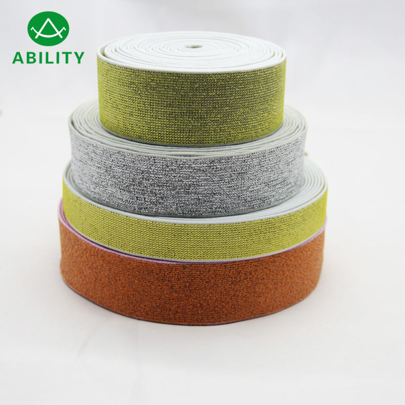 100% Polyester Gold Silver Lurex Brown Jacquard Woven Elastic Tape