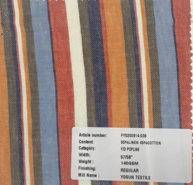 Yarn Dyed Strip Linen Poplin Fabric Striped Fabric