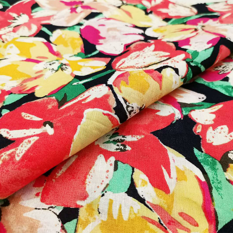 Printed Floral Eco Friendly Fabric Hemp Clothing 100% Linen Fabric