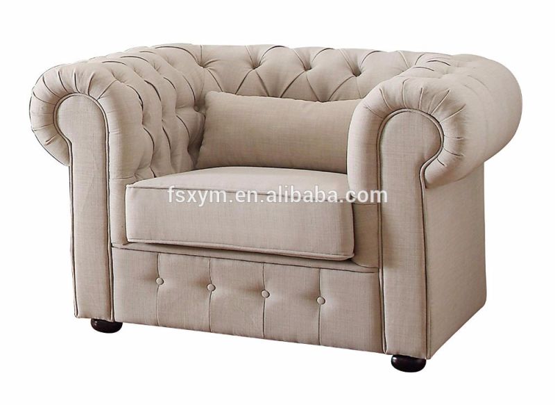 Home Furniture Leisure Chair Linen Fabric Upholstered Button Tufted Accent French Sofa Chairs