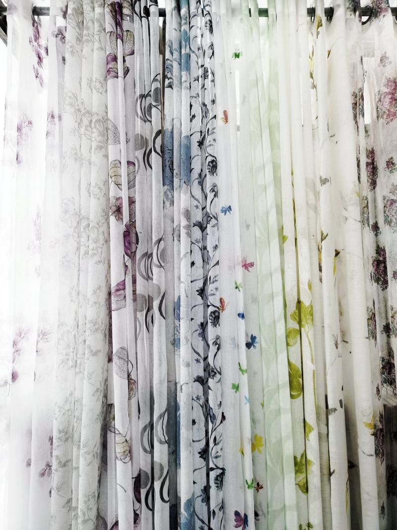 Linen Looks Sheer Fabric Printed Curtain