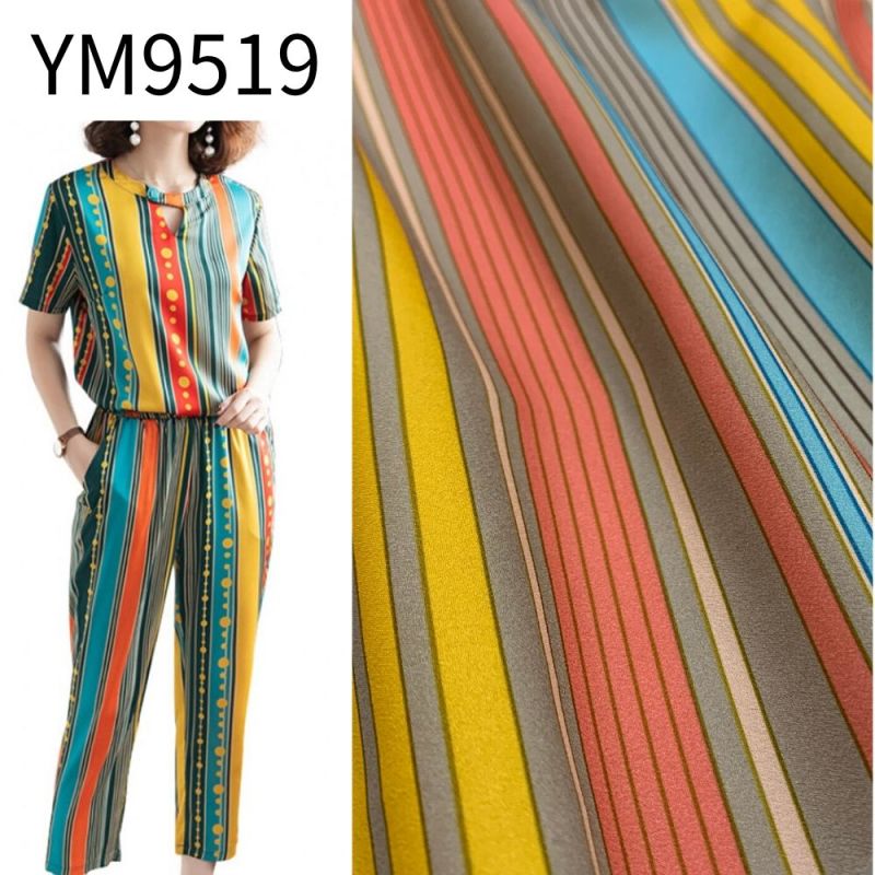 Ym9519 High Twist Chiffon Transfer Printed Polyester Fabric for Silk Like Dress