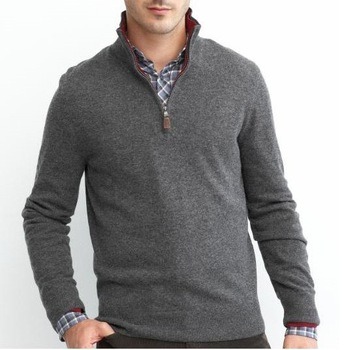 Men's Cotton Cashmere Pullover Zipper Open Sweater/Pullover Quality Knitwear