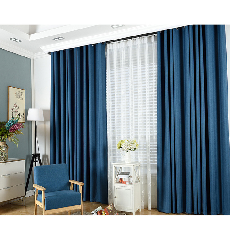 Thick Linen Solid Color Blackout Curtain Fabric Custom Hotel Living Room Bedroom Curtain Finished, Curtains Wholesale