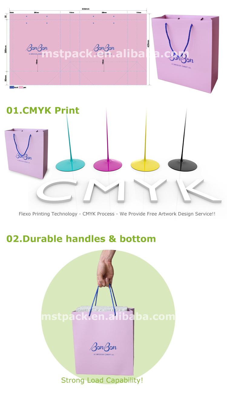 Custom Logo Printing Hand Bag Garment Shopping Bags Colored Kraft Paper Bag with Handle