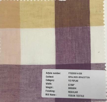 Yarn Dyed Poplin Linen Cotton Fabric Shirt Fabric