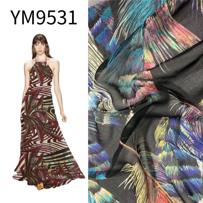 Ym9531 20d 26D Ity Silk Like Chiffon Printed Printing 63GSM Polyester Fabric for Dress