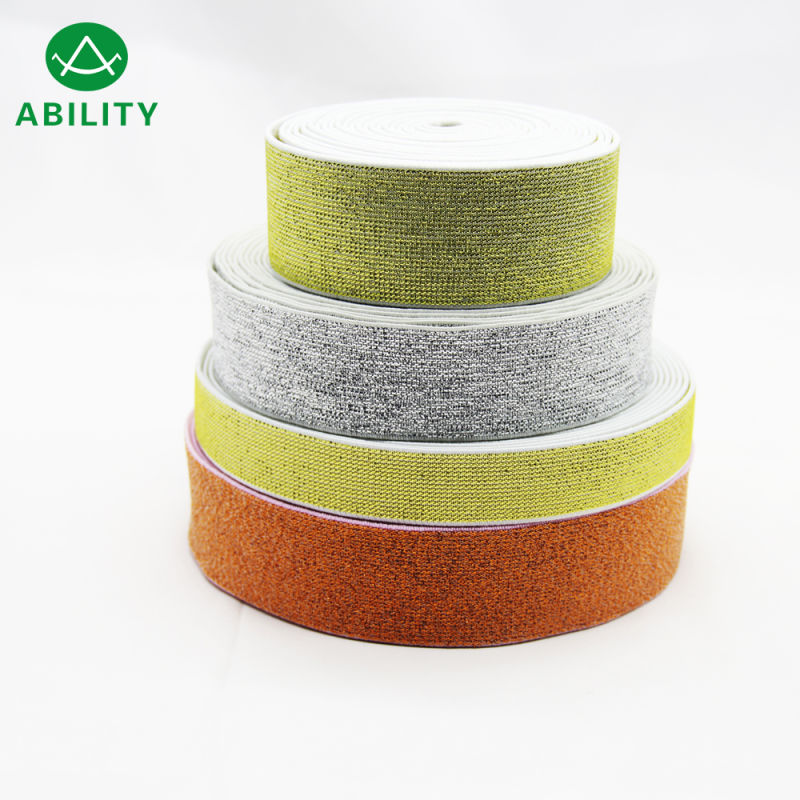 100% Polyester Gold Silver Lurex Jacquard Woven Elastic Tape