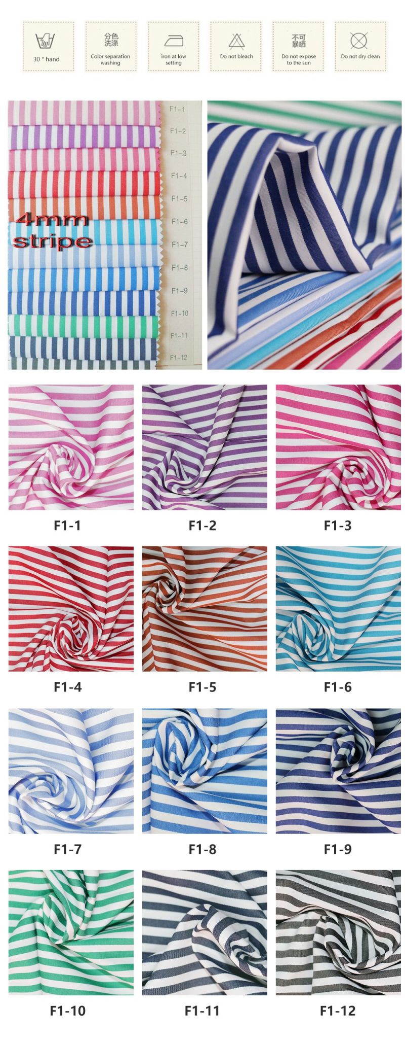 Stripe Fabric 45% Cotton 55% Polyester Light 46GSM Fabric for Shirt Dress Clothes Home Textile