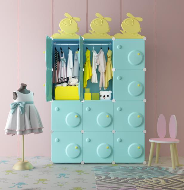 Children's Simple Fabric Multi-Compartment Storage Locker Wardrobe