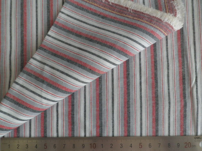 Red/Grey/Charcoal Oxford Stripes 125GSM 100% Cotton Yarn Dyed Fabric
