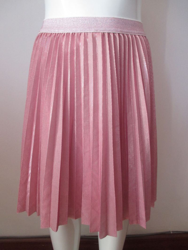 Hot Style New Design Pink Lurex Fabric Pleated Fashion Skirt for Girl