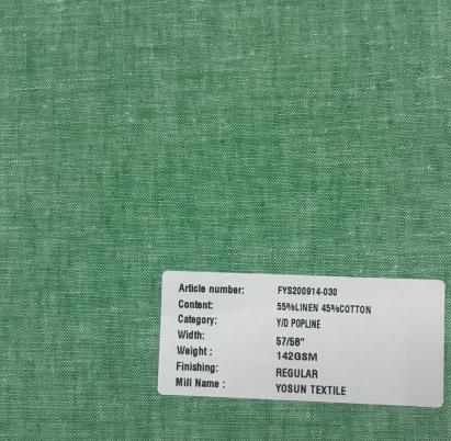 Green Color Yarn Dyed Linen Cotton Fabrics