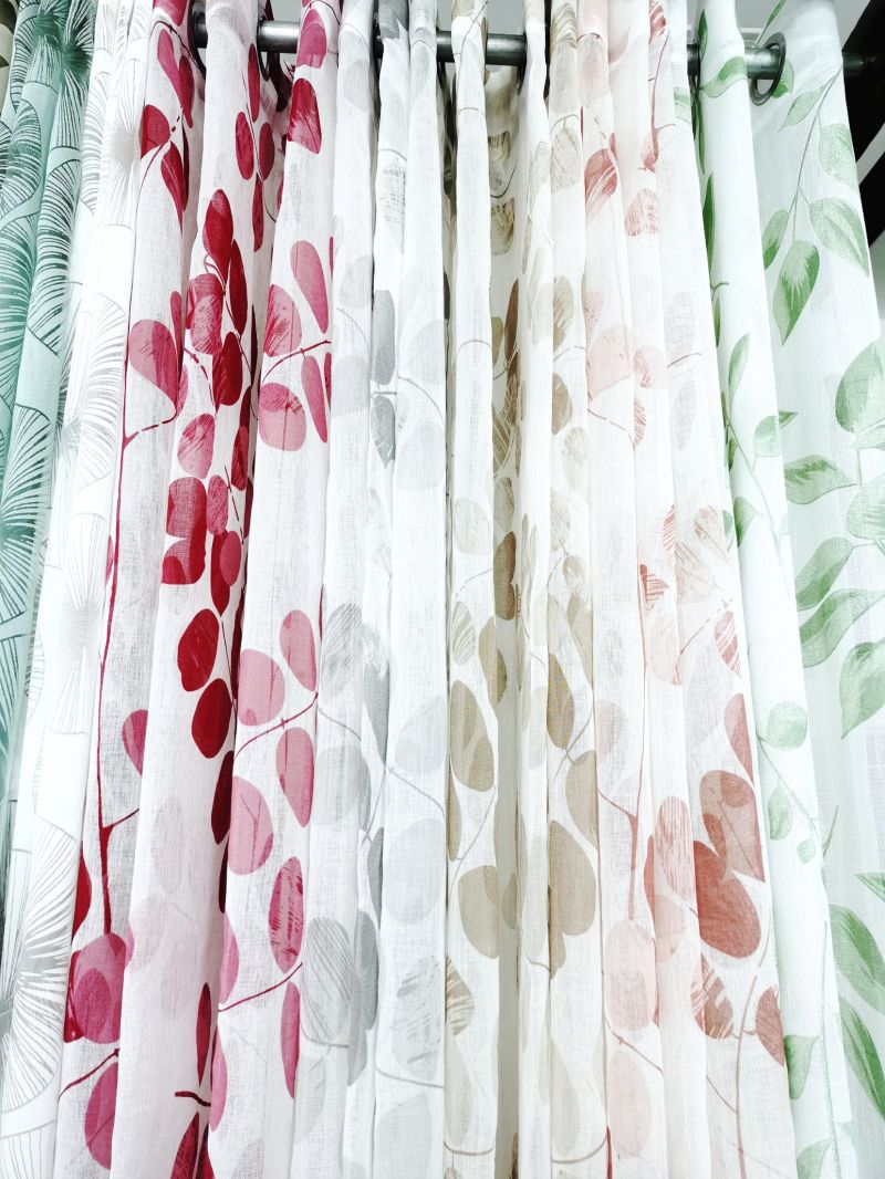 Linen Looks Sheer Fabric Printed Curtain