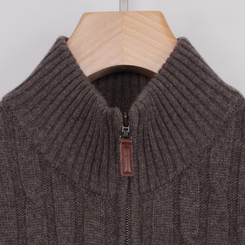 Men's Pure Cashmere Sweater Kaschmir Pullover Zipper Open Quality Pullover