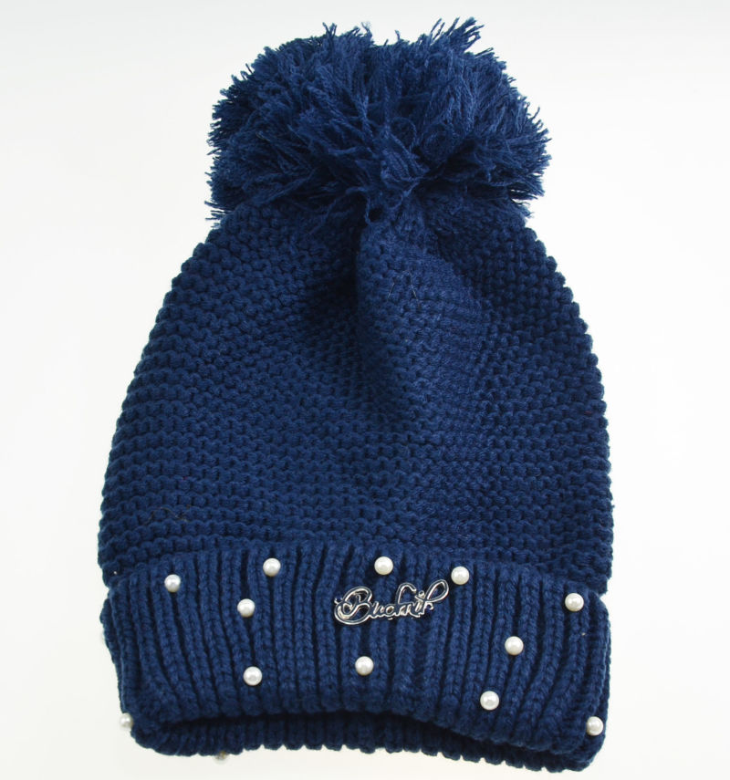 Women Lady New Design Plain Winter Knitted Hat with Pearl