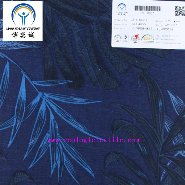 Hot Sale Leaf Print on Linen Rayon Fabric Lvj-0067