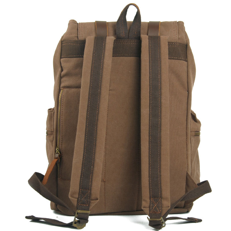 Leisure Heavy Fabric Backpack with Leather Strap Metal Buckle School Bag (RS-1039)