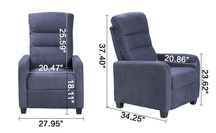 Simple Modern Stylish Fabric Wooden Frame Push Back Function Recliner Sofa