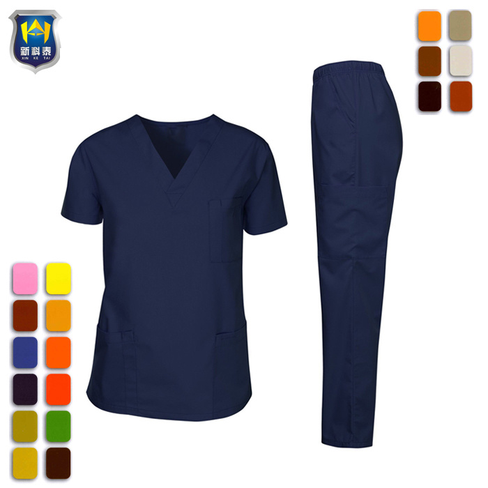 Polyester Cotton Blended Fabric V-Neck Scrubs Top and Pants