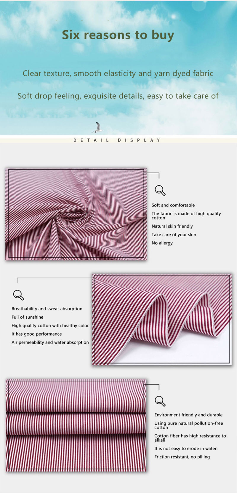 Wholesale Textile Stripe 100% Stripe Cotton Fabric of Men Shirt