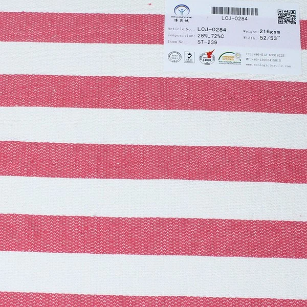 Red Color Yarn Dyed Stripe Linen Cotton Fabric for Hometextile Lcj-0284