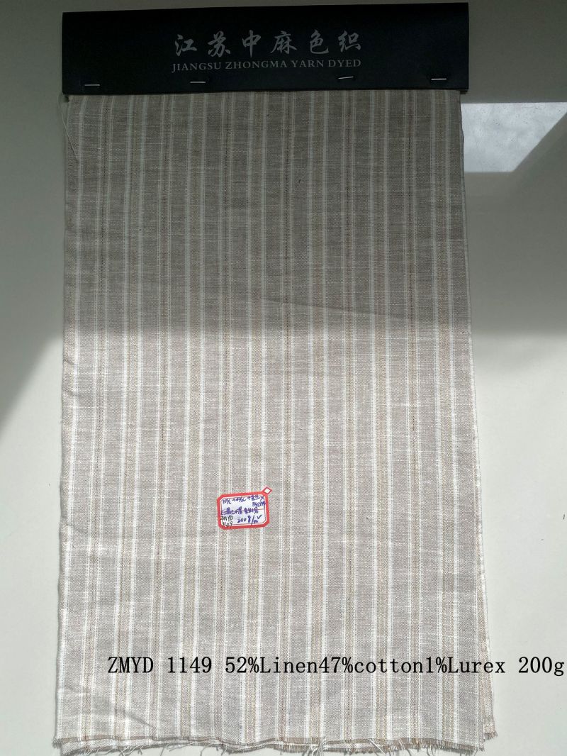 Breathable Linen Cotton Stripe Fabric Zmyd 1149 15 L/C+40/2c+Lurex*8L/C for Upholstery for Duvet Cover for Garment
