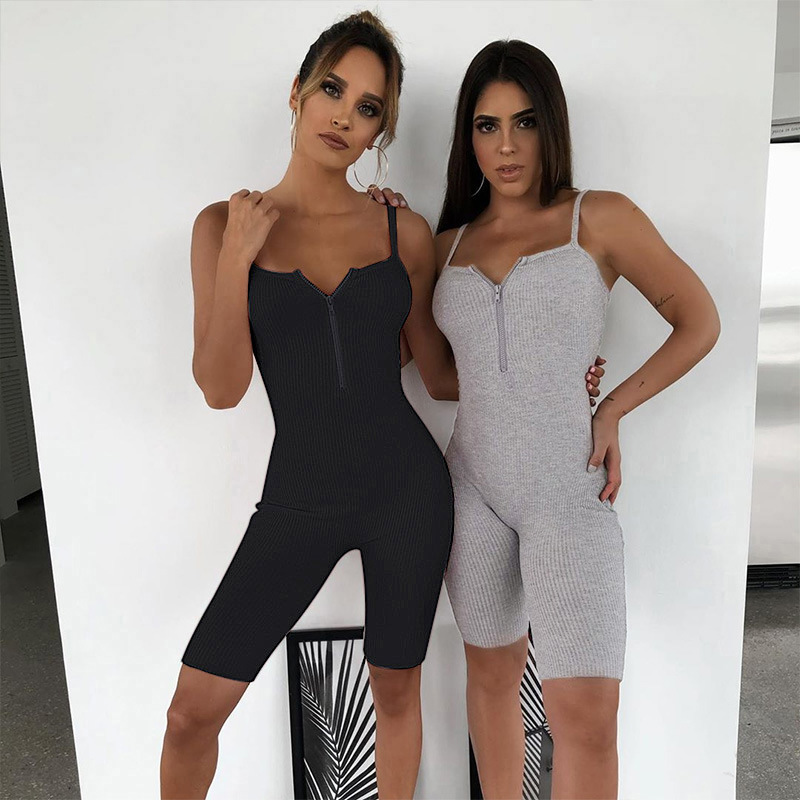 Sportswear Bodysuit Zip-up Halter Jumpsuits Sexy Backless Yoga Jumpsuit Women Sportswear