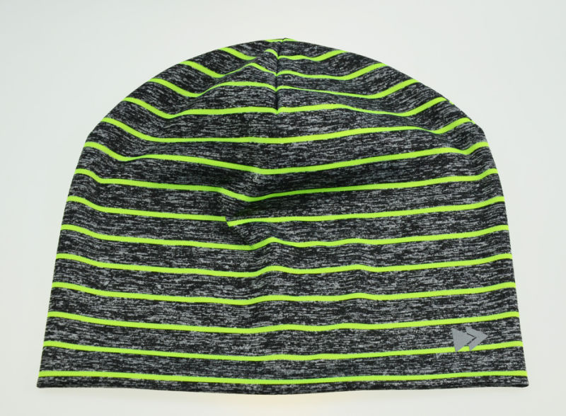 BSCI Melange Colors Striped Reflective Printing Jersey Sport Beanie Hat