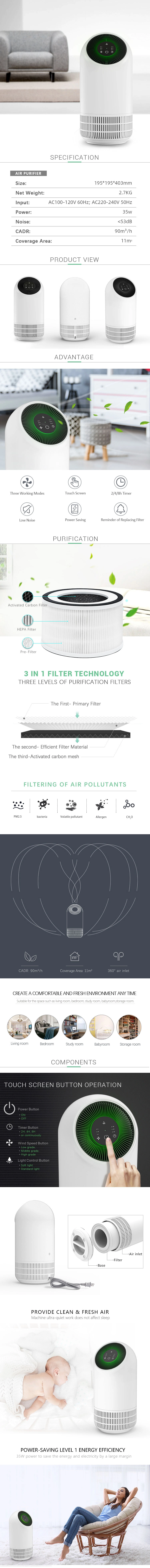Smart Room HEPA Filter Air Cleaner Desktop Portable Home Mini Air Purifier