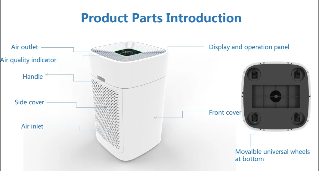 Potable Newest Design with HEPA Filter Air Quality Purifier Pre-Filter with WiFi Function Home Office Hotel Use    Air Purifier From Shenzhen Factory
