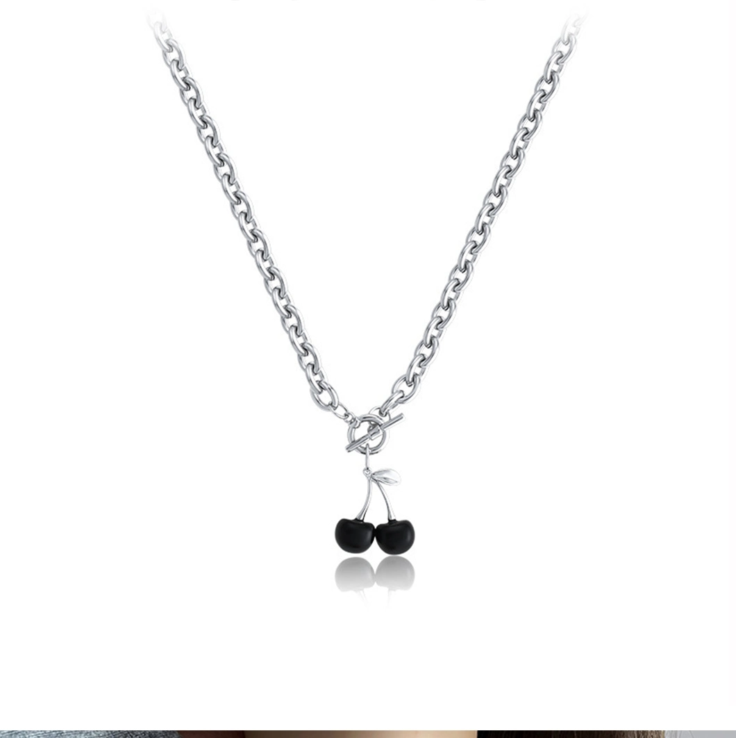 Wholesale Fashion Necklaces Jewelry 925 Silver Cherry Pendant with Enamel Trendy Necklace