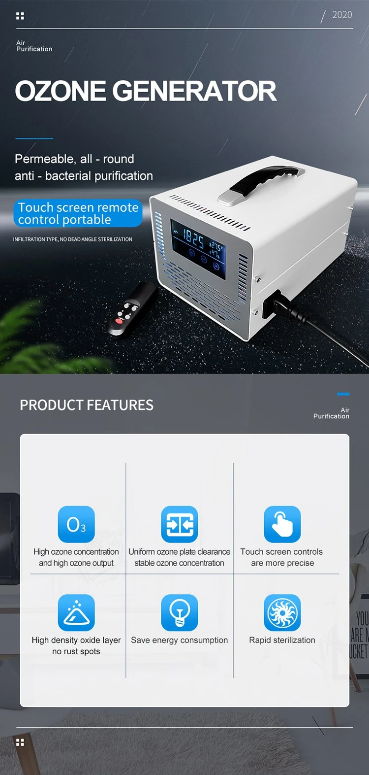 Factory Direct Home Medical Ozone Generator Air Purifier 20g for Home Office Hotel or Hospital