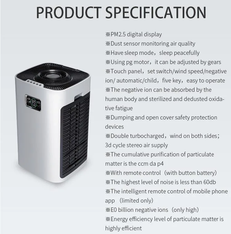 Hospital School Office Home Use Desktop Commercial Anion Air Cleaner HEPA Filter Air Purifier Ionizer