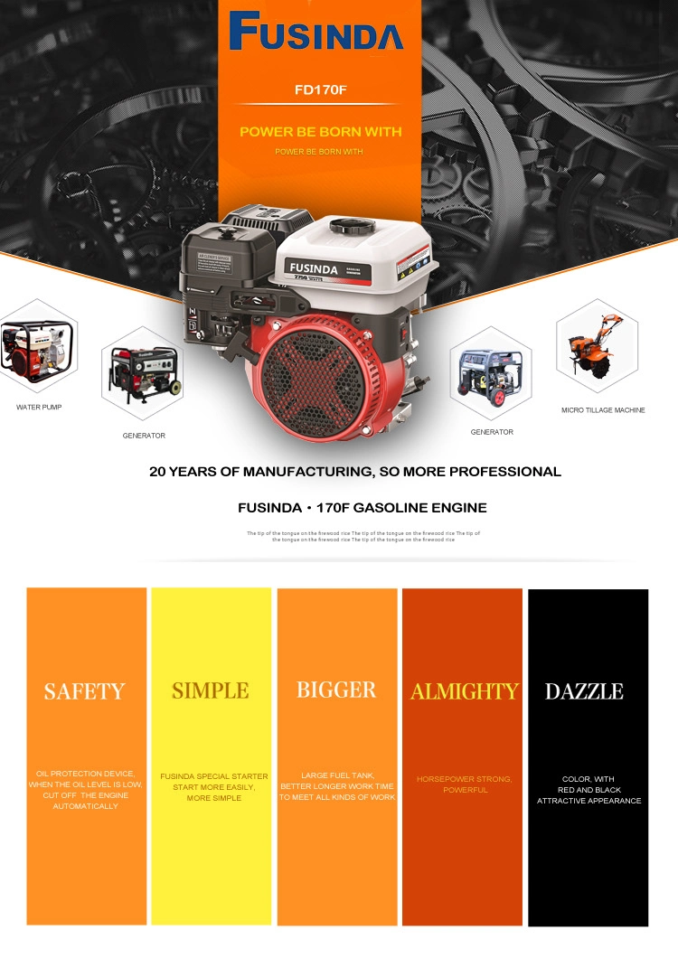 7HP / 212cc Air-Cooled Gasoline Petrol Engine with New Dust Proof Air Cleaner, Fusinda Fd210